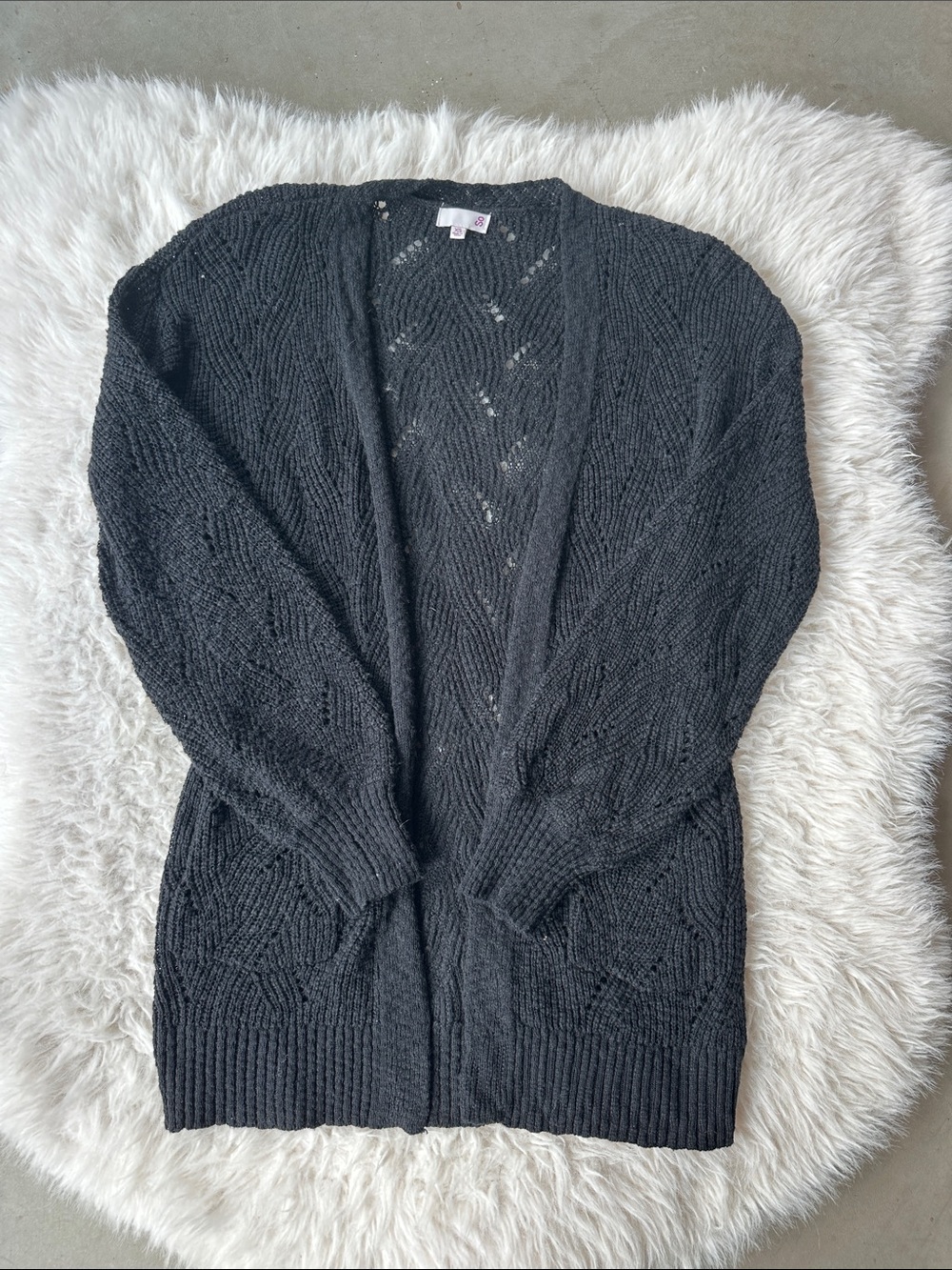 Sonoma Black Open-Front Cable Knit Cardigan